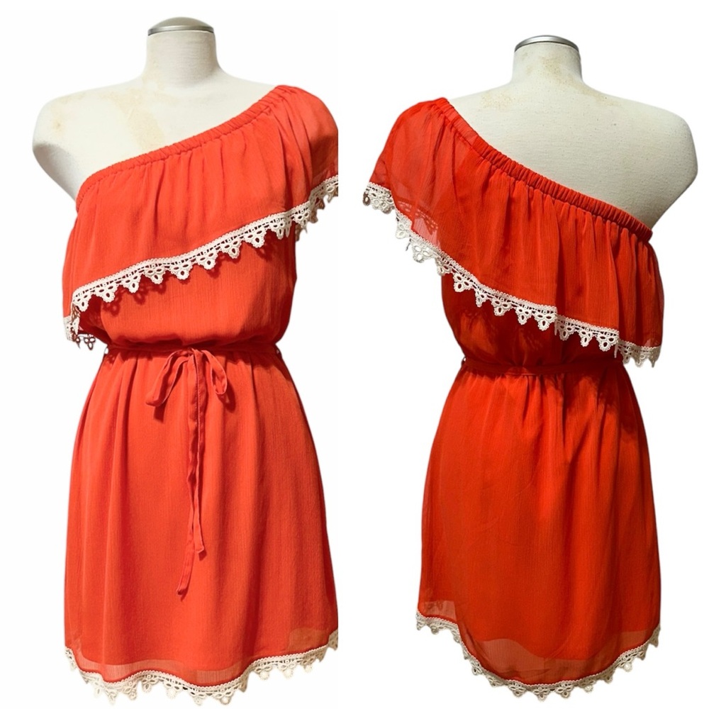 Charming Charlie Orange One Shoulder Dress Size Medium